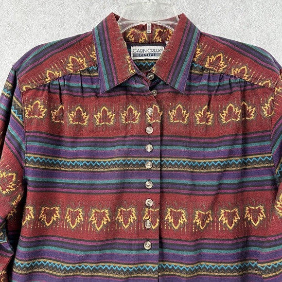 VTG‎ Cabin Creek Shirt Womens Medium Aztec Southwest Button Front Collared - Picture 3 of 10